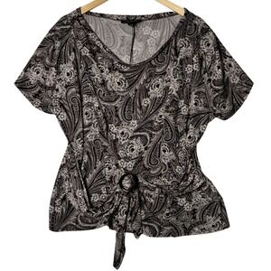 Womens Brown Paisley Buckle Front‎ Blouse Top Size Large XL Approx Perceptions